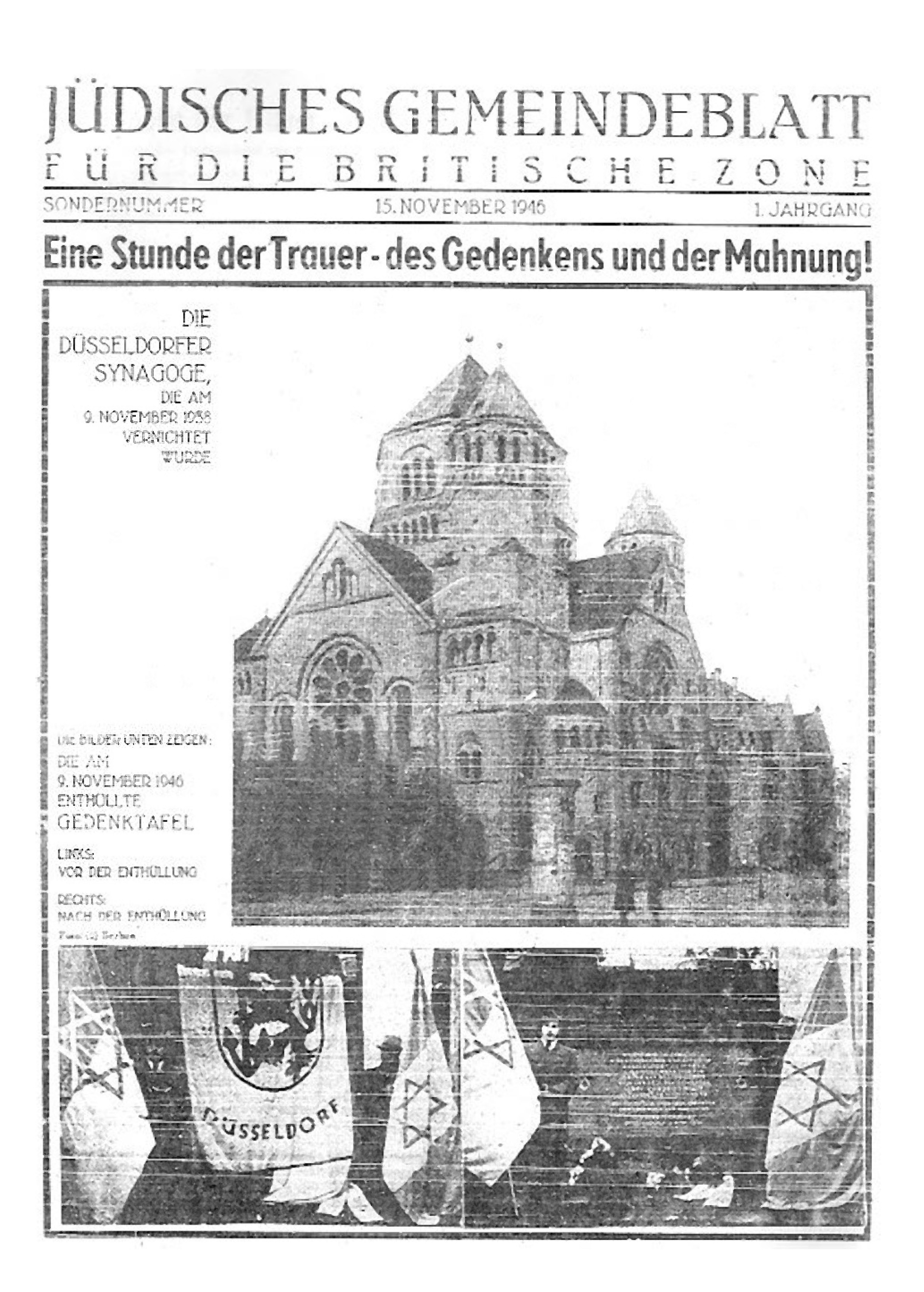 Titelblatt der Sonderausgabe des Jüdischen Gemeindeblatts für die britische Zone, 15.11.1946